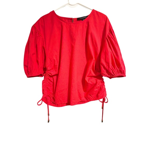 Andrew Marc Tops - Marc Andrews  RED RUFFLE CINCHED WAIST PUFF SLEEVE‎ TOP SHIRT WOMENS SIZE